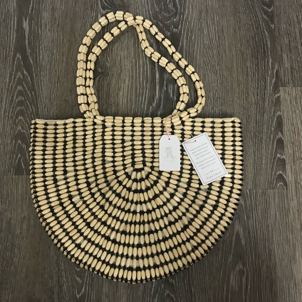 Rachel Ashwell wooden Beaded Ratan boho Bali purse